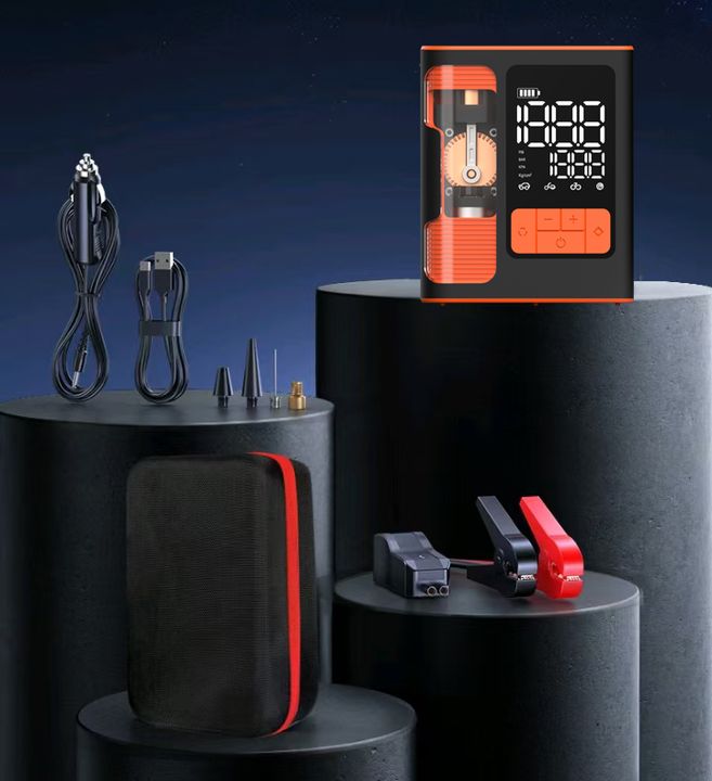 7MD Multifunctional Tire Inflator Jump Starter Strong Inflation Emergency Power Supply USB A Charging Digital Display 8800mAh/12000mAh Capacity 150PSI Max Pressure