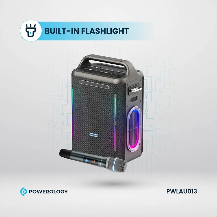 Powerology Karaoke Party Speaker 250W RMS Bluetooth 5.3 Wireless Mic 20H Playtime PD 65W Fast Charging Flashlight |PW013||PWLAU013|