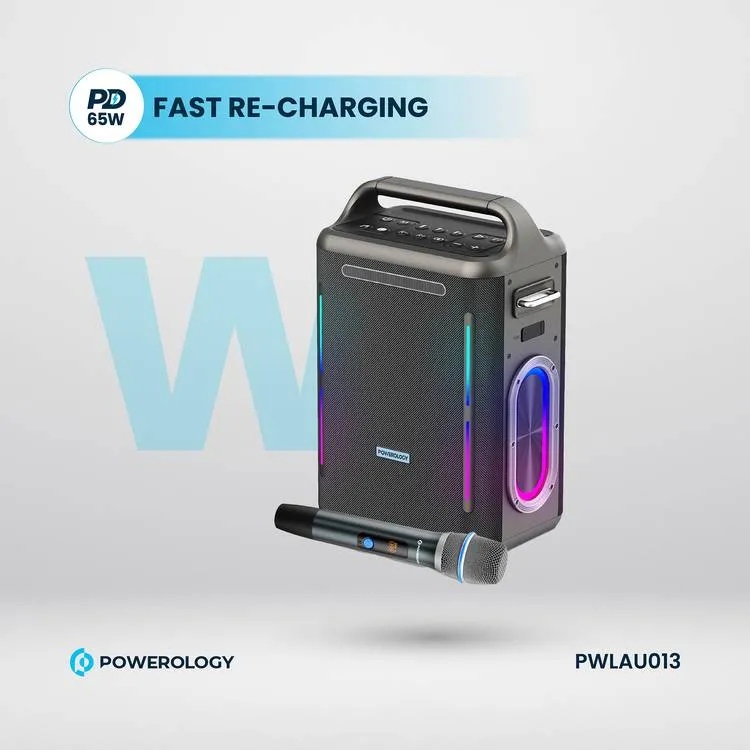 Powerology Karaoke Party Speaker 250W RMS Bluetooth 5.3 Wireless Mic 20H Playtime PD 65W Fast Charging Flashlight |PW013||PWLAU013|