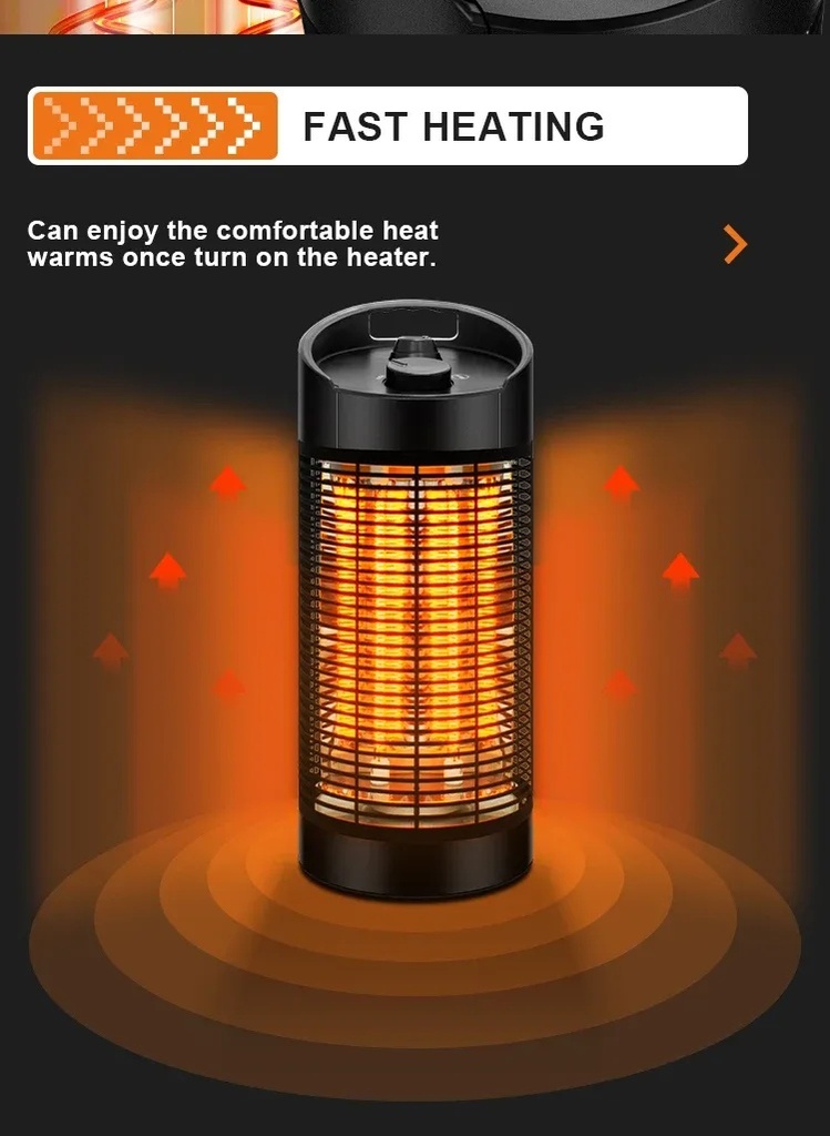 7MD Small Heater 120°/360° Oscillation 2 Heat Levels Infrared Carbon Fiber Tubes High Efficiency 1.8M Power Cord |7MD-55|