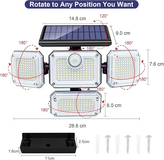 7MD Solar Sensor Light Motion Activated 3 Modes 2400mAh Battery IP65 Waterproof Outdoor Security Light for Garden Garage & Front Door |7MD24102|