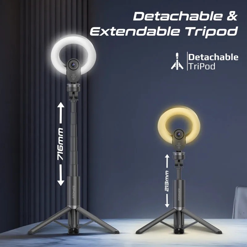 Promate 2K Ultra-HD Webcam with Built-in Mic & Ring Light and detachable Tripod |VistaCam|
