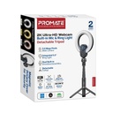 Promate 2K Ultra-HD Webcam with Built-in Mic & Ring Light and detachable Tripod |VistaCam|