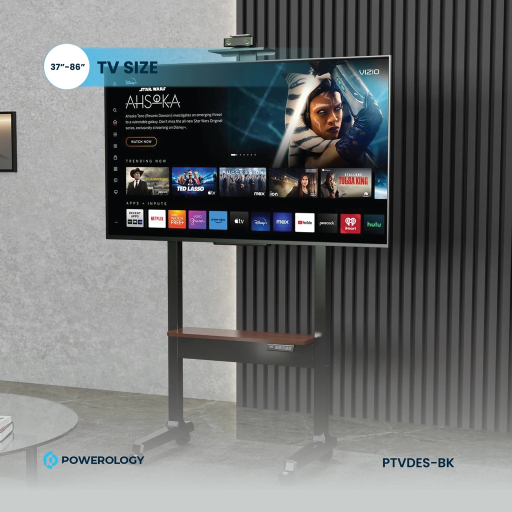 Powerology Electric TV Stand with Vertical Height Adjustment for 37"- 86" TVs Stable Durable with Easy Control Panel