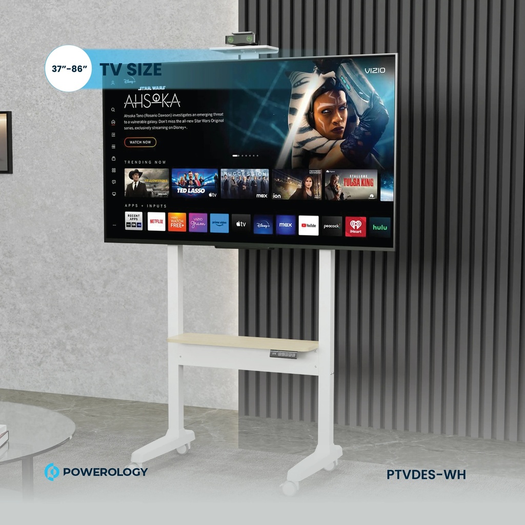 Powerology Electric TV Stand with Vertical Height Adjustment for 37"- 86" TVs Stable Durable with Easy Control Panel