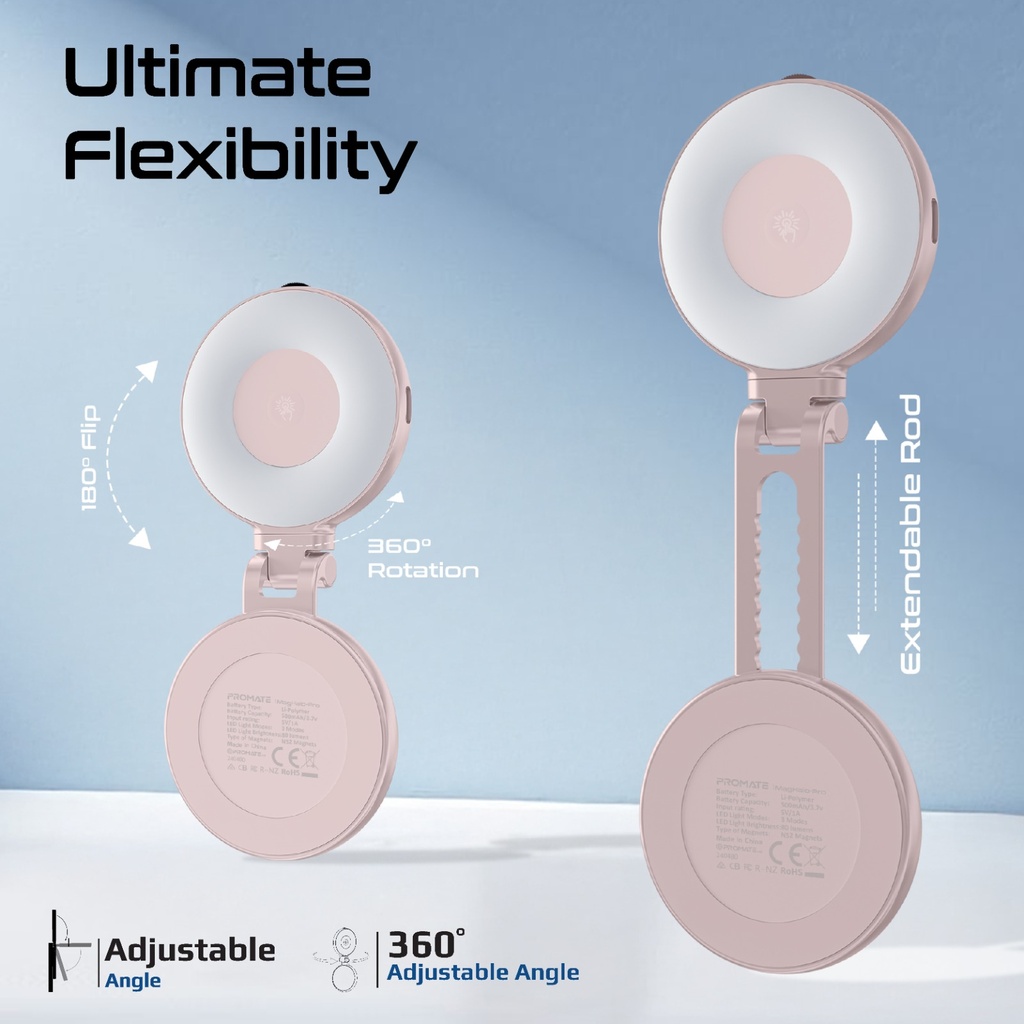 Promate 360° Rotatable Ultra Slim MagSafe Compatible Rechargeable LED Ring Light |MagHalo-Pro|
