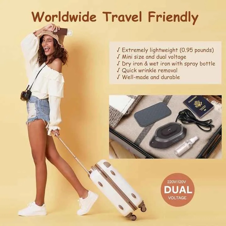 7MD Mini Iron Lightweight & Portable Travel Iron Compact Dual Voltage 302F High Temperature for Quick Wrinkle Removal |7MD-301|