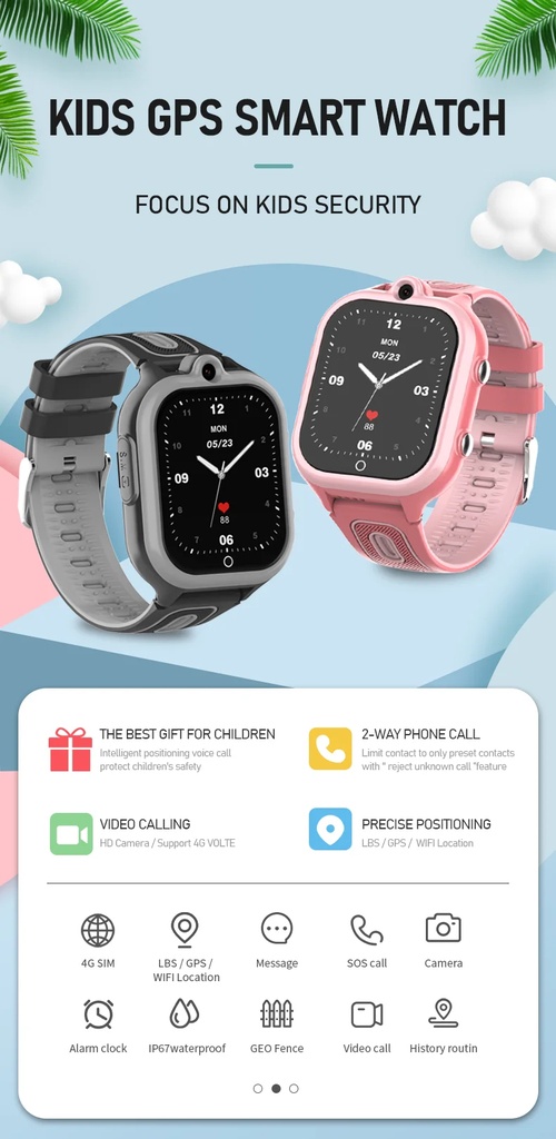 7MD 4G Kids Smart Watch GPS Tracker Waterproof Video Call SOS Smartwatch with Camera for Children