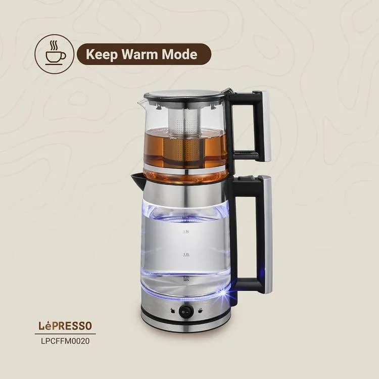 Lepresso ThermoBrew Turkish Tea Glass Kettle 1.8L Electric Kettle with 1.2L Teapot Advanced Brewing System Auto Shut Off Keep Warm Mode |LP020||LPCFFM0020|