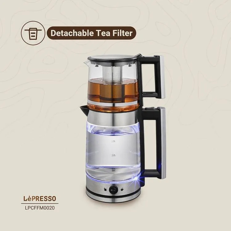 Lepresso ThermoBrew Turkish Tea Glass Kettle 1.8L Electric Kettle with 1.2L Teapot Advanced Brewing System Auto Shut Off Keep Warm Mode |LP020||LPCFFM0020|