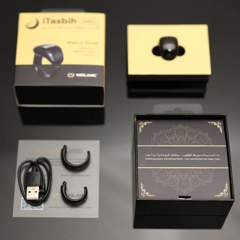 Weslamic iTasbih Salam Zikr Ring Smart Tasbeeh Counter Daily Prayer Reminder OLED DIsplay Cloud Sync Magnetic Charger & Long Battery Life |iTasbih-Salam|