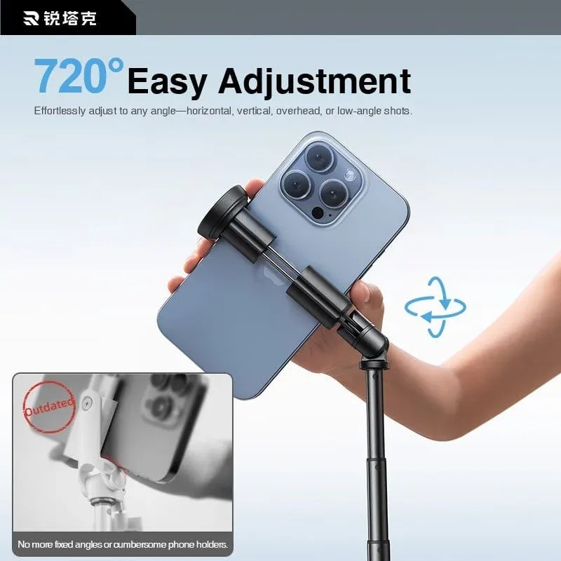 RTAKO Integrated Selfie Stick Bluetooth Tripod with 720° Rotation and Auto Opening Tripod for Travel Live Streaming and Videos |RZP001-AB226|