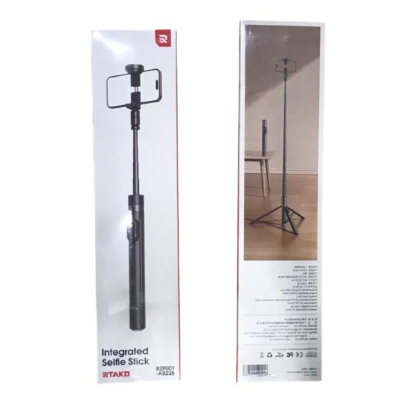RTAKO Integrated Selfie Stick Bluetooth Tripod with 720° Rotation and Auto Opening Tripod for Travel Live Streaming and Videos |RZP001-AB226|