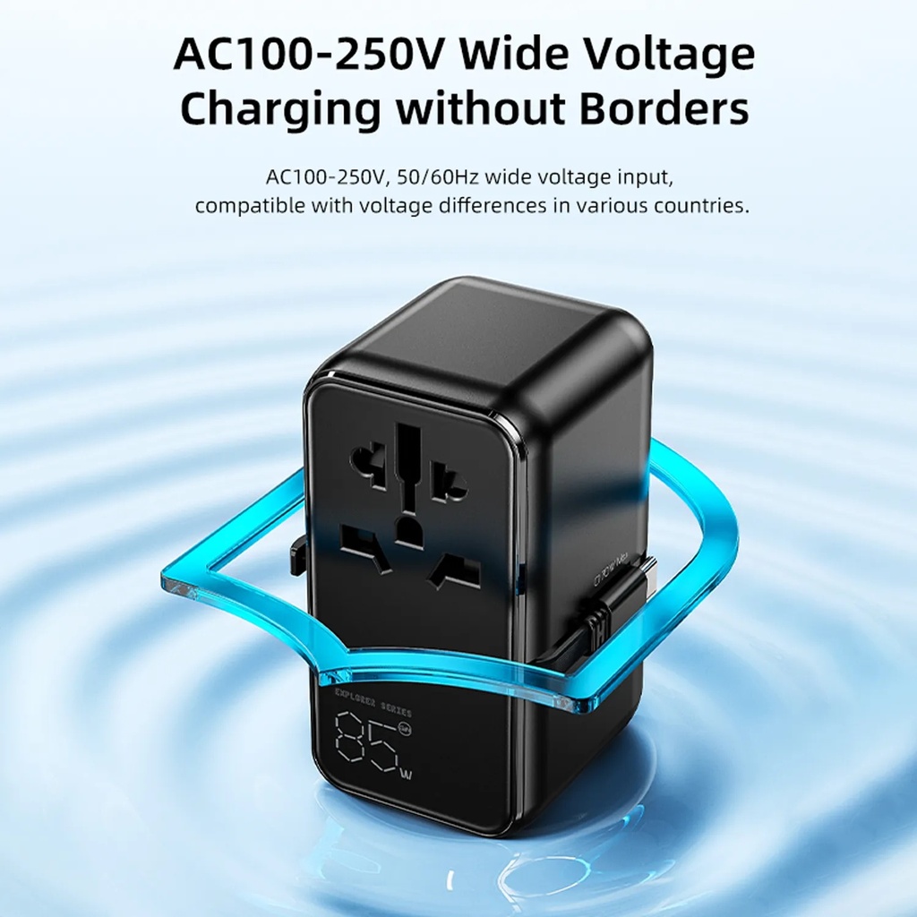 Ghaith Vyvylabs Explorer Series GaN 85W Travel Adapter 4 Ports AC Fast Charger with Type C Cable Universal Plug for 200 Countries |GAN85T|