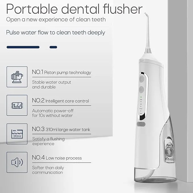 Ghaith Portable Oral Irrigator Electric Water Flosser 4 Cleaning Modes 310ML Large Water Tank IPX7 Waterproof USB C Rechargeable