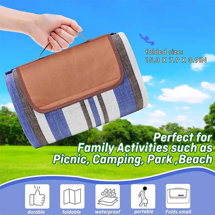 Ghaith & Qalby Etmaan Waterproof Foldable Large Picnic Blanket Sand Free Outdoor Mat for Beach Park Camping Travel