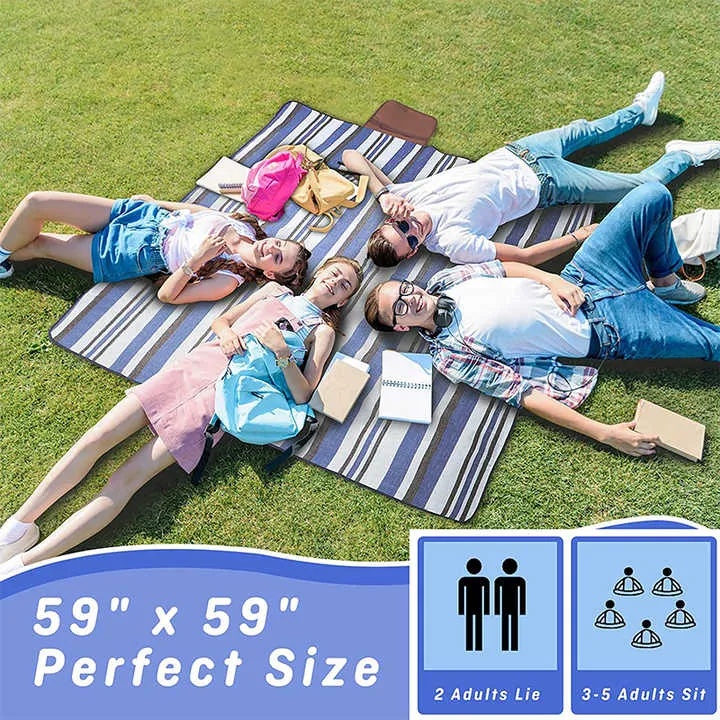 Ghaith & Qalby Etmaan Waterproof Foldable Large Picnic Blanket Sand Free Outdoor Mat for Beach Park Camping Travel
