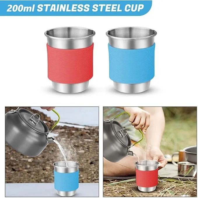 Ghaith Qalby Etmaan Camping Cookware Set Nonstick Lightweight Hiking Picnic Cooking Mess Kit with Mesh Bag |DS-308|