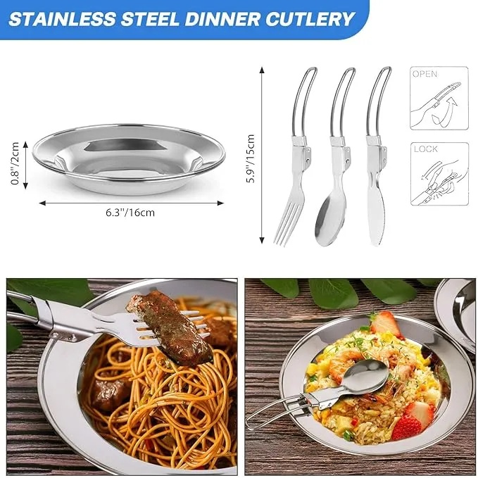 Ghaith Qalby Etmaan Camping Cookware Set Nonstick Lightweight Hiking Picnic Cooking Mess Kit with Mesh Bag |DS-308|