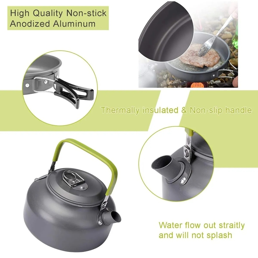 Ghaith Qalby Etmaan Camping Cookware Set Nonstick Lightweight Hiking Picnic Cooking Mess Kit with Mesh Bag |DS-308|