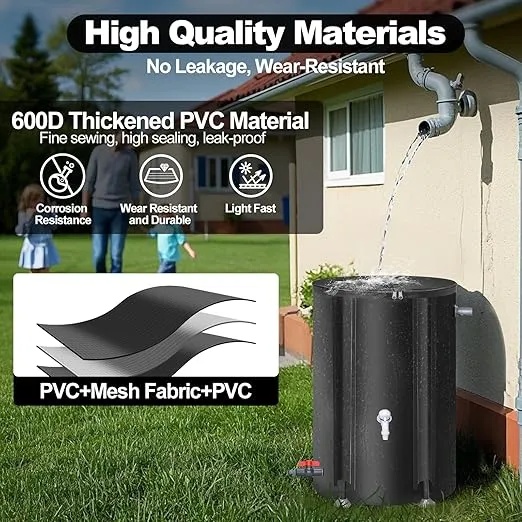 Ghaith & Qalby Etmaan Collapsible Rain Barrel Portable Rainwater Storage Tank Catcher Container with Filter for Garden Water Collection