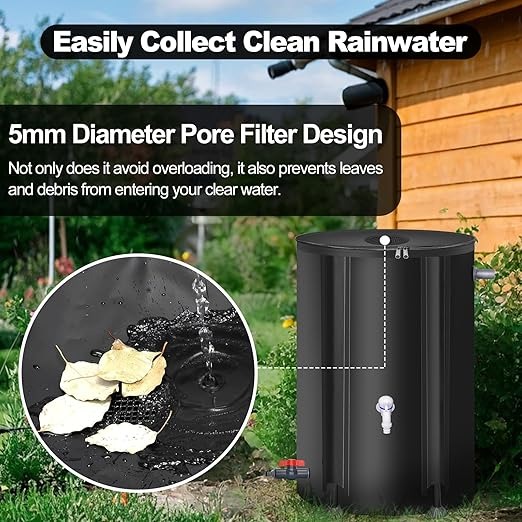 Ghaith & Qalby Etmaan Collapsible Rain Barrel Portable Rainwater Storage Tank Catcher Container with Filter for Garden Water Collection