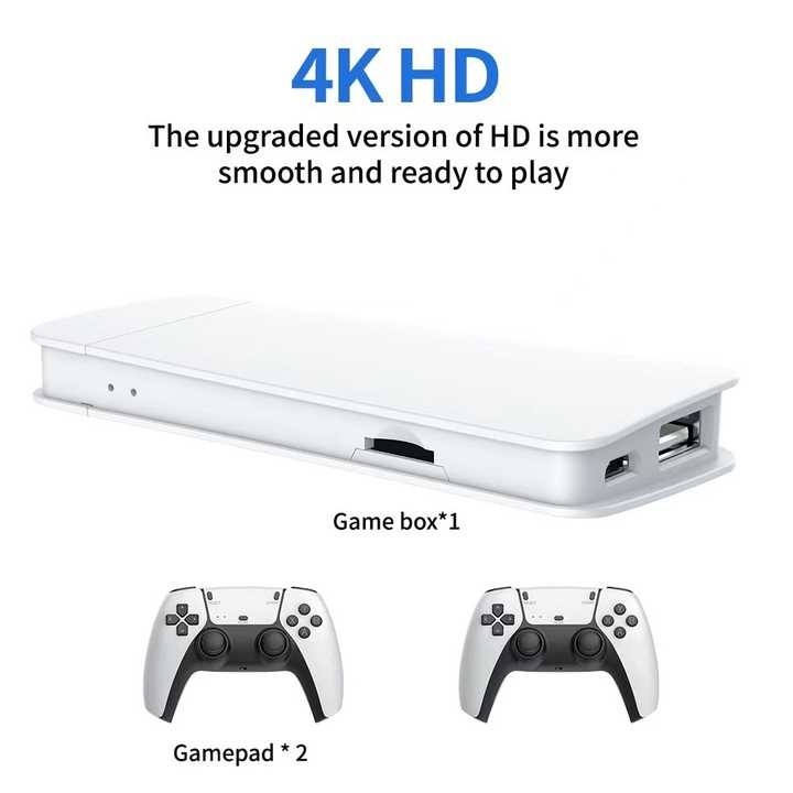 Ghaith & Qalby Etmaan Portable 2.4G Wireless 3D 4K Gaming Stick with Double Handle Controller TV Game Console 20000 Built in Retro Games
