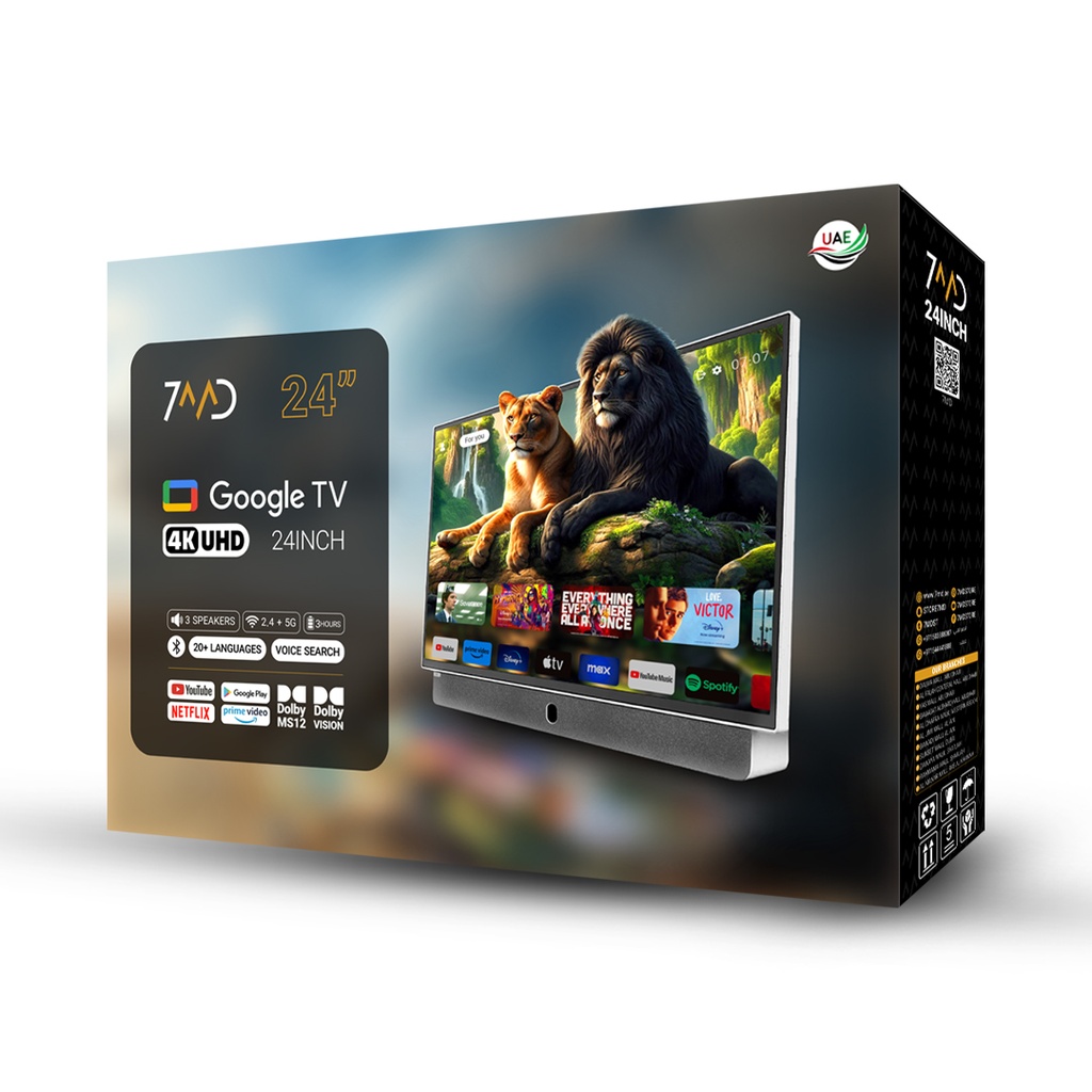 7MD 24 Inch Google TV 60Hz Refresh Rate 8GB eMMC + 1.5GB RAM 2K FHD Smart LED TV with WiFi Voice Search Dolby Audio Sound Dual-Band WiFi Built-in Voice Search |7md-01|