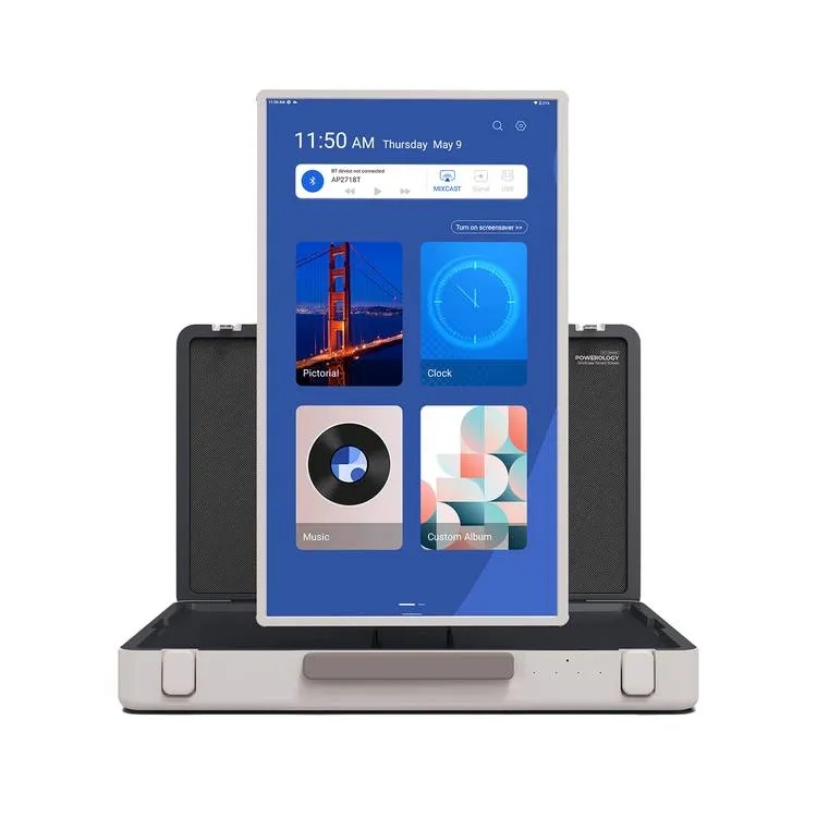 Powerology 27 Inch Android Briefcase Display 8GB DDR RAM 128GB Storage 6800mAh Battery Touchscreen Full HD Portable Monitor with WiFi Bluetooth