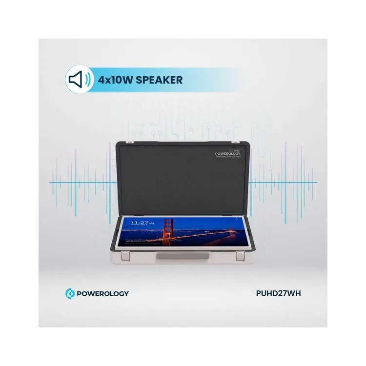 Powerology 27 Inch Android Briefcase Display 8GB DDR RAM 128GB Storage 6800mAh Battery Touchscreen Full HD Portable Monitor with WiFi Bluetooth