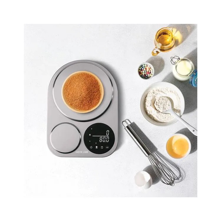 Green Lion Dual Kitchen Scale Digital Display Stainless Steel Food Weight Scale 5KG Max Load with Large and Small Platforms Use & Tare Function |GNDUALKSSL|