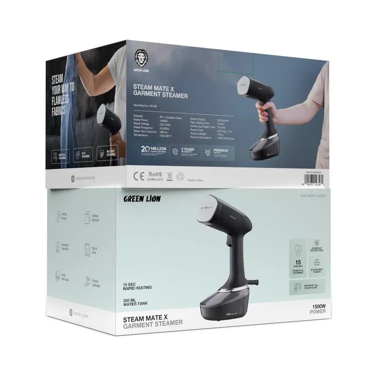 Green Lion Steam Mate X Garment Steamer Fast Heating 300mL Water Tank 1500W Compact and Portable Clothes Steamer |GNGS1500WBLK|