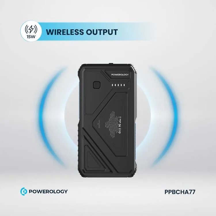 Powerology 27000mAh Solar Wireless Charging Power Bank Fast Charging 4 Devices Simultaneous Charge Support Multi Mode Flashlight IP54 Water Resistant |PP077||PPBCHA77|