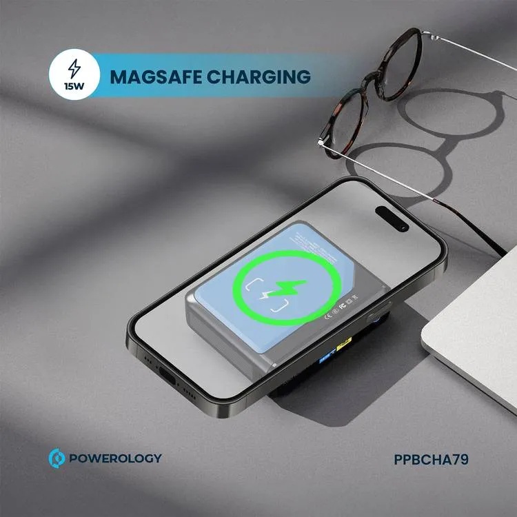 "Powerology Ultra Mini 20000mAh Power Bank 100W PD 15W MagSafe Wireless Fast Charging Compact Laptop Charger |PP079||PPBCHA79|