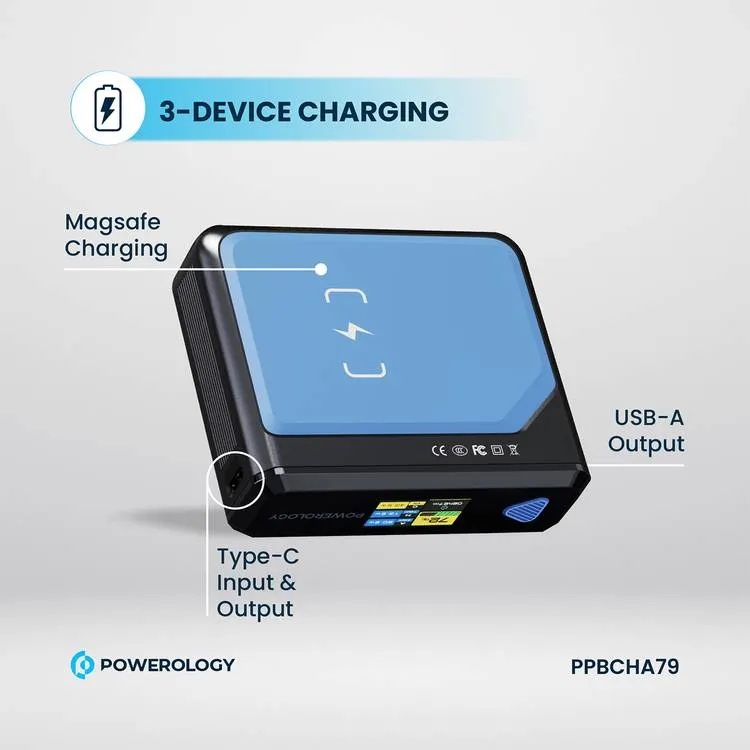 "Powerology Ultra Mini 20000mAh Power Bank 100W PD 15W MagSafe Wireless Fast Charging Compact Laptop Charger |PP079||PPBCHA79|