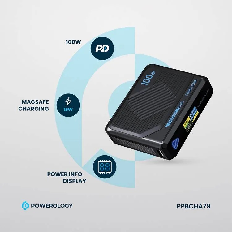 "Powerology Ultra Mini 20000mAh Power Bank 100W PD 15W MagSafe Wireless Fast Charging Compact Laptop Charger |PP079||PPBCHA79|