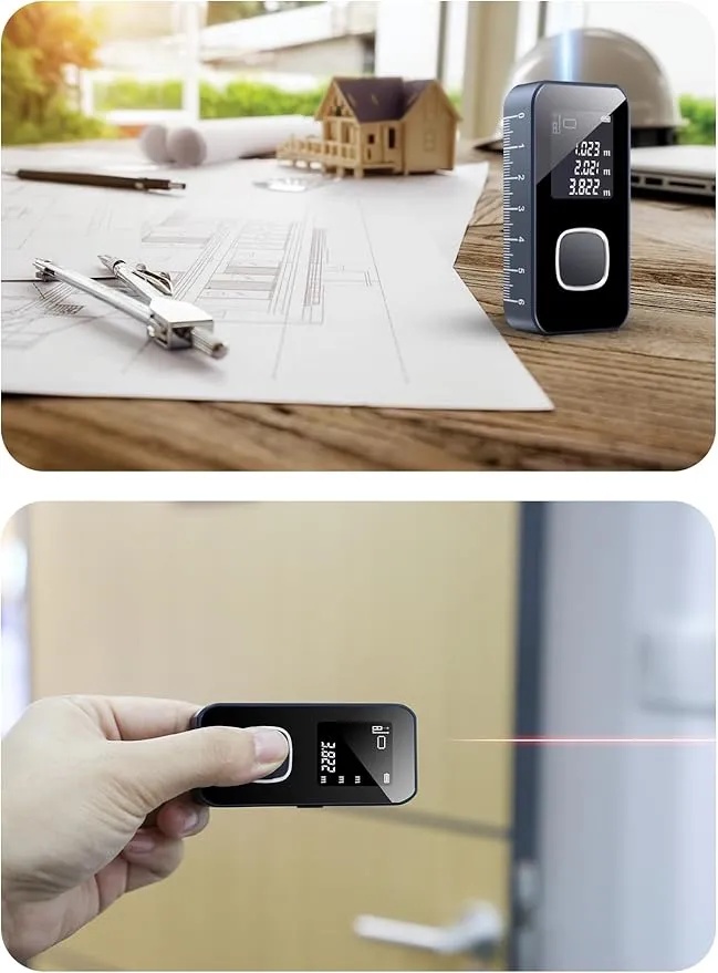 Powerology 60M Distance Smart Measurement Tool High Accuracy Laser Rangefinder Rechargeable Digital Display |P60PLRFBU|