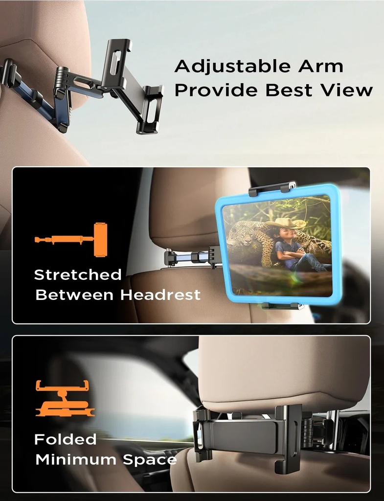 7MD Car Backseat Tablet Holder Adjustable Headrest Mount for iPad and Tablets 4 to 11 Inch Travel Essentials for Kids and Adults