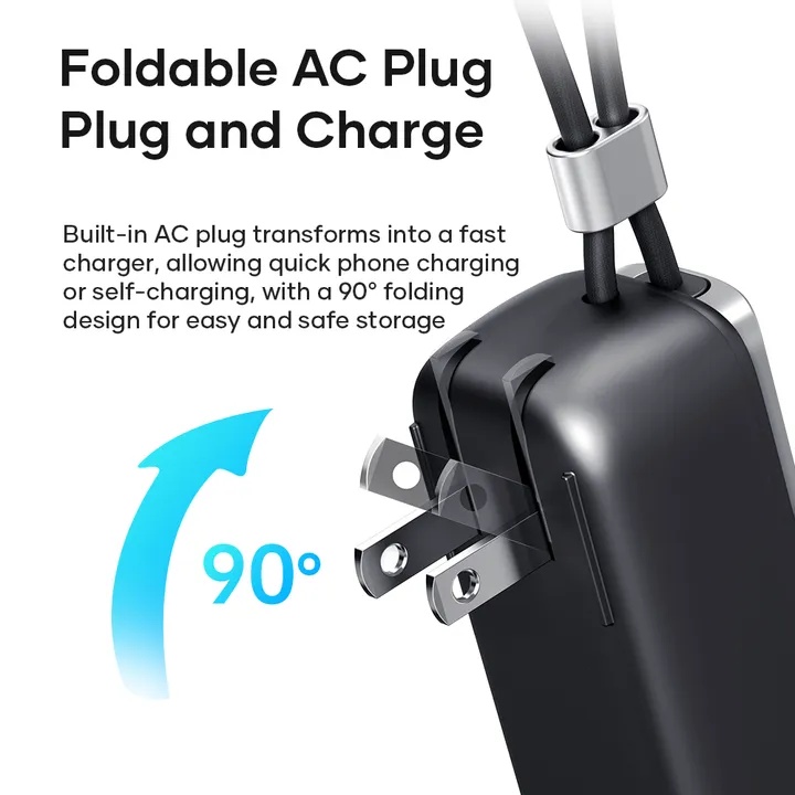 7MD 3 in 1 Fast Charging Power Bank 5000mAh PD 30W Type C Travel Friendly Portable easy to Store Convenient and Fast Foldable Plug |7MD2477|