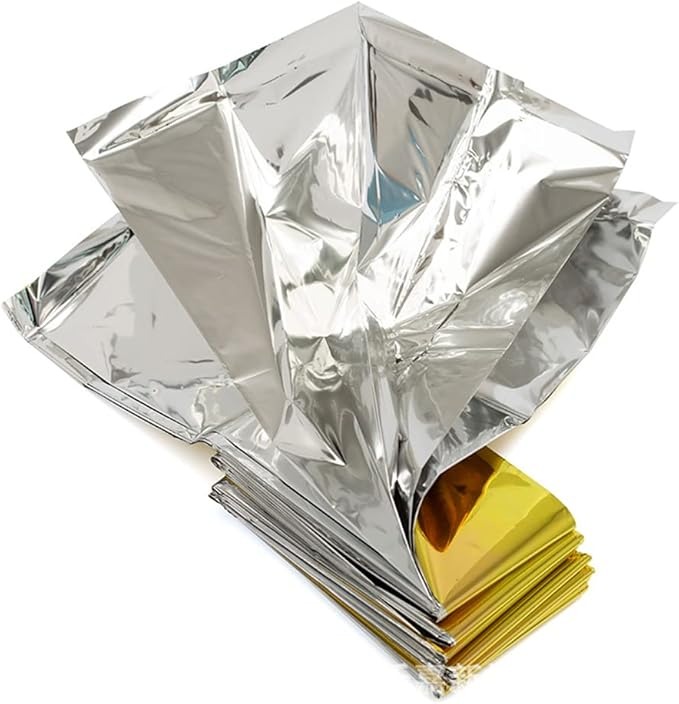 Ghaith and Qalby Etmaan Emergency Blanket Thermal Foil First Aid Survival Blanket for Camping Hiking and Outdoor Activities