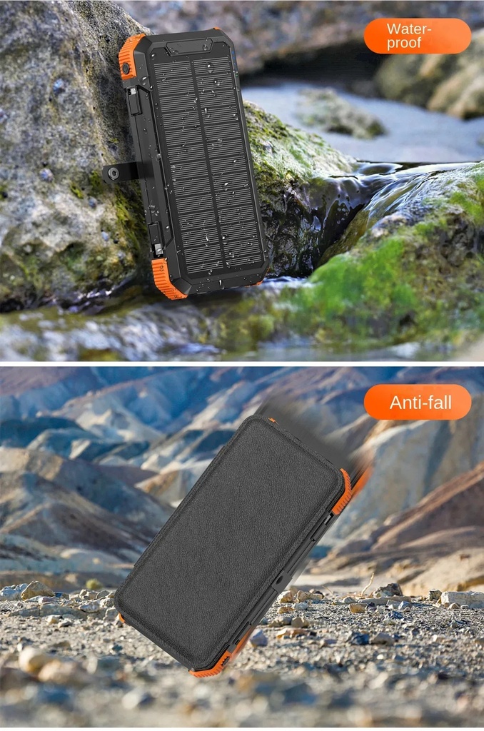 Ghaith and Qalby Etmaan 20000mAh Hand Generator Power Bank with Solar Charging LED Flashlight Wireless Charging Outdoor Emergency Charger