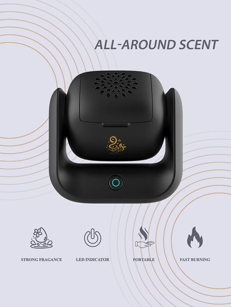 Ghaith and Qalby Etmaan Rotational Incense Burner Strong Fragrance LED Indicator Portable Fast Charging Long Battery Life