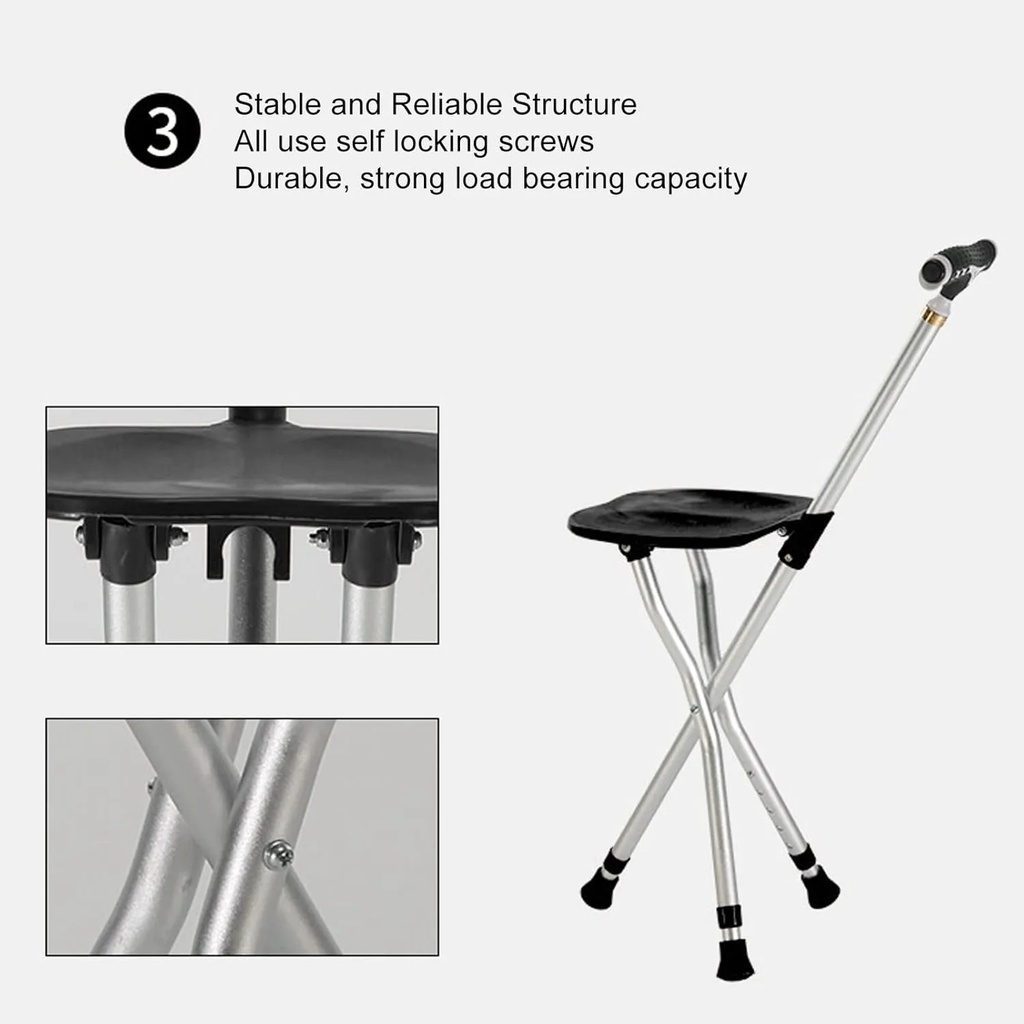Ghaith and Qalby Etmaan Portable Folding Lightweight Adjustable Height Cane Chair for Elderly Anti Slip Sturdy Walking Stick with Seat