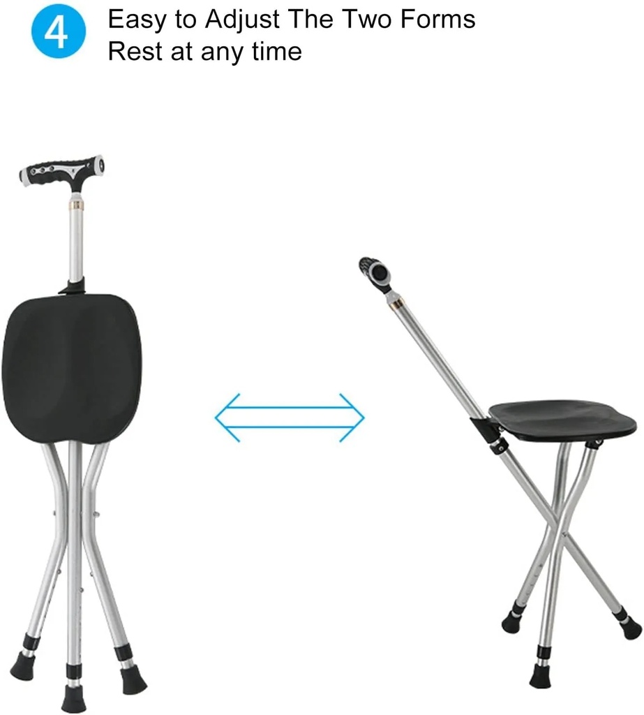 Ghaith and Qalby Etmaan Portable Folding Lightweight Adjustable Height Cane Chair for Elderly Anti Slip Sturdy Walking Stick with Seat