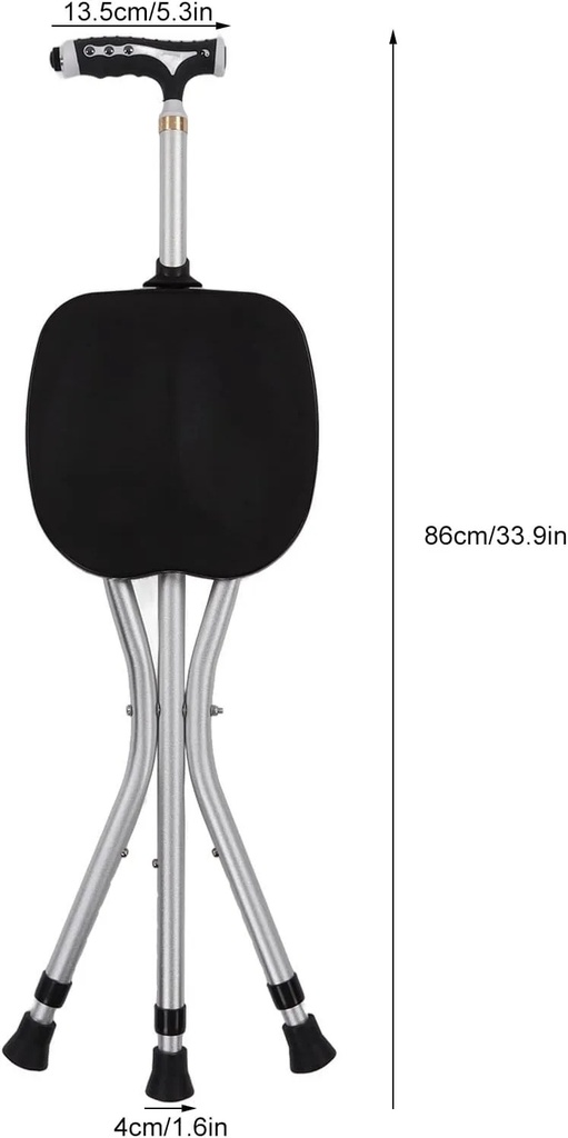 Ghaith and Qalby Etmaan Portable Folding Lightweight Adjustable Height Cane Chair for Elderly Anti Slip Sturdy Walking Stick with Seat