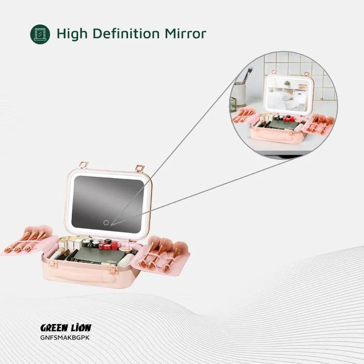Green Lion Fest Makeup Bag with Lighted Mirror 72 LED Beads Touch Control 2000mAh Battery Adjustable Brightness Travel Friendly Water Resistant |GL-MR14||GNFSMAKBGPK|