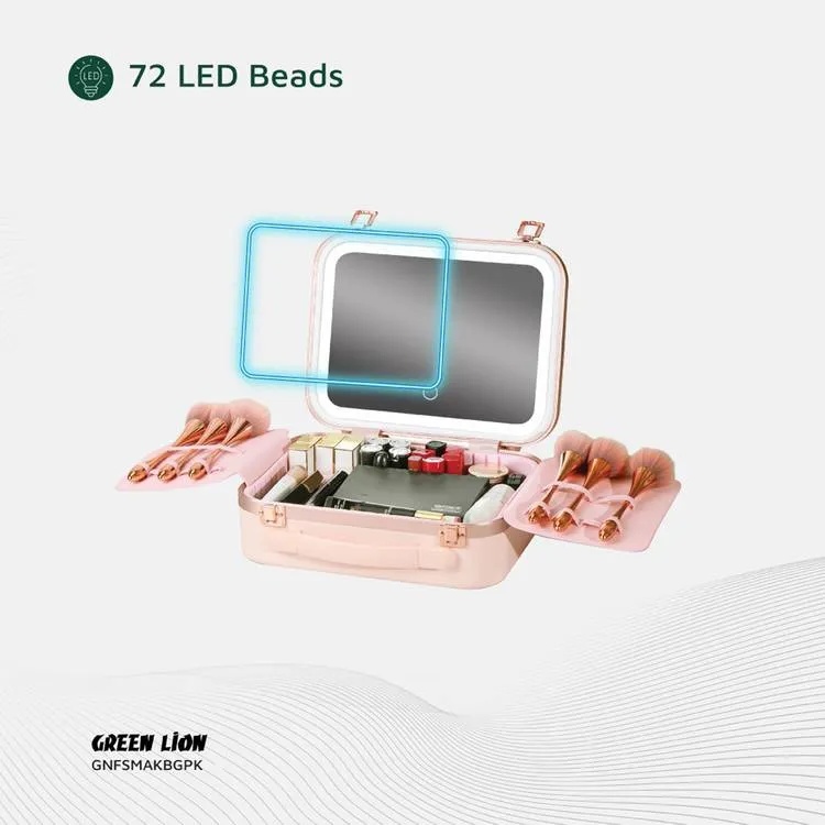 Green Lion Fest Makeup Bag with Lighted Mirror 72 LED Beads Touch Control 2000mAh Battery Adjustable Brightness Travel Friendly Water Resistant |GL-MR14||GNFSMAKBGPK|