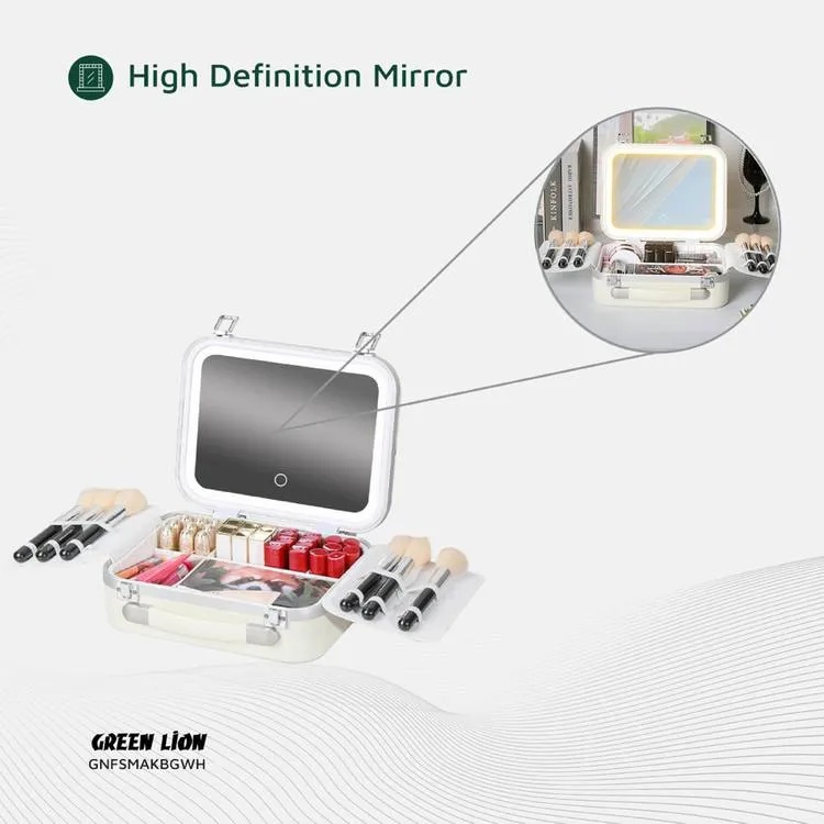 Green Lion Fest Makeup Bag with Lighted Mirror 72 LED Beads Touch Control 2000mAh Battery Adjustable Brightness Travel Friendly Water Resistant |GL-MR14||GNFSMAKBGPK|