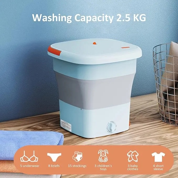 Ghaith and Qalby Etmaan Portable Washing Machine Compact Foldable Energy Saving Mini Washer for Travel Dorms and Small Spaces