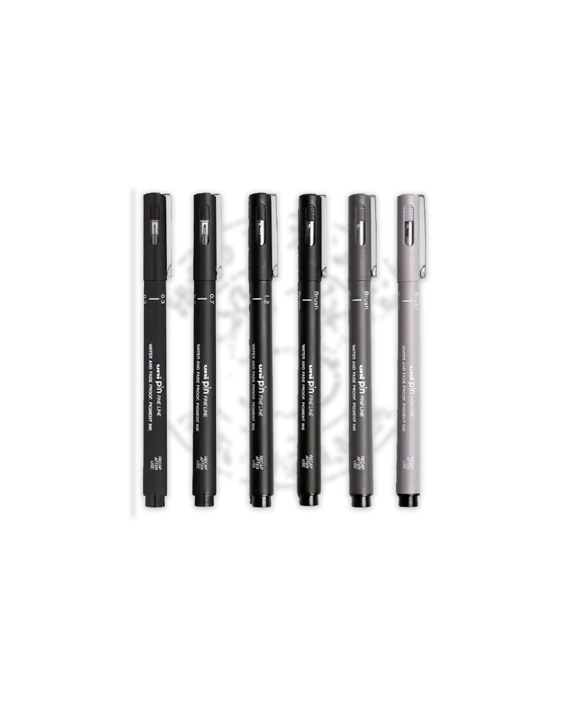 Ghaith and Qalby Etmaan Uni Pin Fine Liner Set 6 Piece Waterproof Ink Pens for Lettering Drawing and Design